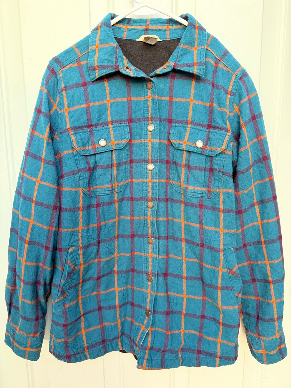 Duluth Trading Co Fleece Women’s Lined Flannel Shirt Jacket Small Blue Plaid